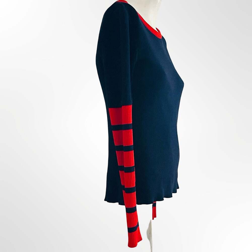 Andros Navy and Red Striped Long Sleeve Ribbed Knit Sweater - Picture 3 of 8